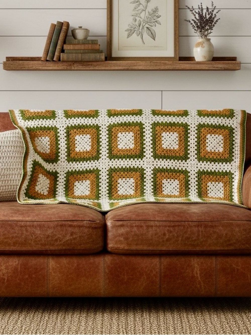 Handmade Vintage 70s Retro Granny Square Crocheted Afghan Lap Throw